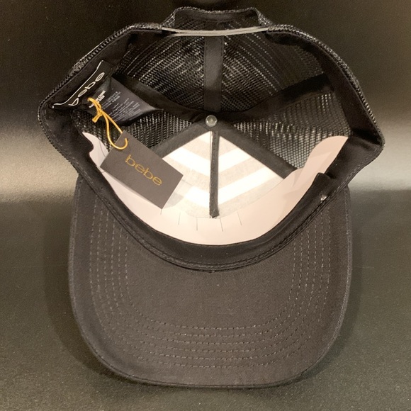 Bebe Black/White Striped Hat with Rhinestone Logo Embellished Baseball Cap - Picture 8 of 10